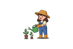 Gardener watering plants in flat style vector art with cheer Product Image 1