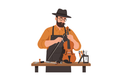 Luthier repairing a violin in flat design style, showcasing Product Image 1