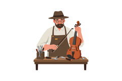 Violin maker carefully working on instrument with tools in f Product Image 1