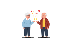 Elderly couple celebrating love with champagne in minimal fl Product Image 1