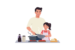 Father and daughter cooking together in a bright and cheerfu Product Image 1