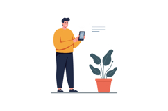 Person interacting with plant using tablet in flat vector il Product Image 1