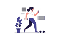 Active woman holding phone and dumbbell in flat illustration Product Image 1