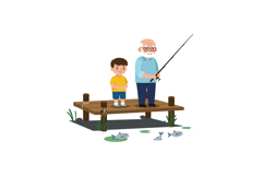 Two characters fishing together on a wooden dock in a flat, Product Image 1