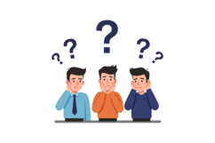 Three confused men in flat design style pondering questions Product Image 1