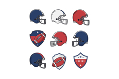 Football helmets and shields in flat design showcasing team Product Image 1