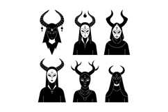 Horned character designs showcasing diverse facial expressio Product Image 1