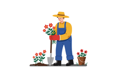 Gardener planting flowers with shovel in flat vector art sty Product Image 1