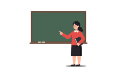 Teacher presenting information in front of a chalkboard in f Product Image 1