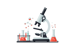 Microscope design in flat style with laboratory glassware an Product Image 1