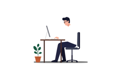 Person working at a desk with a computer in a minimal flat v Product Image 1