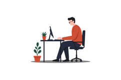 Person working on computer at desk surrounded by plants in f Product Image 1