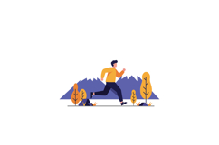 Person running in nature with trees and mountains in flat ve Product Image 1