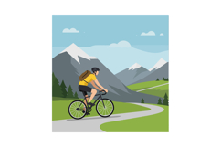 Bicyclist Riding Along Scenic Mountain Path in Flat Design V Product Image 1