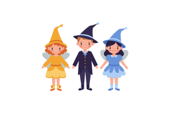 Three cheerful children dressed as fairies in colorful costu Product Image 1