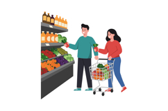 Two shoppers selecting fresh produce in a grocery store with Product Image 1