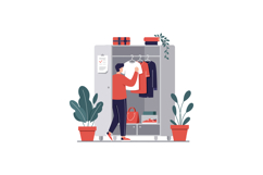 Man organizing clothes in wardrobe with flat design style in Product Image 1