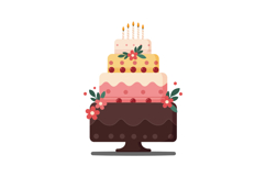 Three-tiered birthday cake design with flowers and candles v Product Image 1