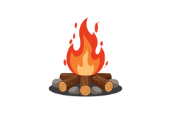 Campfire with glowing flames and logs in flat vector art Product Image 1