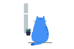Blue cat sitting by window looking at plant vector illustrat Product Image 1