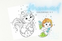 Mermaid coloring page. Mermaid Digital Stamp. Colorings Product Image 1