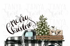 Merry Christmas Truck Sublimation Buffalo Plaid Png Winter Product Image 3