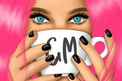 Pink Woman Sublimation Png Coffee Product Image 2