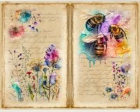 Printable Junk Journal Pages, Watercolor Bee with Wildflower Product Image 8