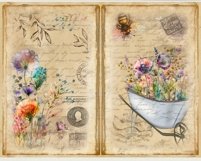 Printable Junk Journal Pages, Watercolor Bee with Wildflower Product Image 7