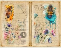 Printable Junk Journal Pages, Watercolor Bee with Wildflower Product Image 6