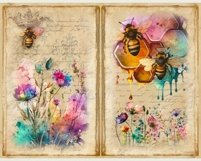 Printable Junk Journal Pages, Watercolor Bee with Wildflower Product Image 3