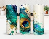 Watercolor Peacock Feather Tumbler Sublimation Bundle Product Image 6
