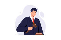 Judge in formal attire raising gavel with confidence in flat Product Image 1