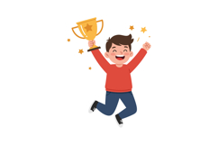 Happy child celebrating victory with trophy in hand, flat de Product Image 1