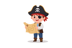 Pirate boy holding treasure map wearing hat and eye patch in Product Image 1