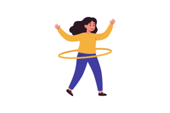 Girl happily hula hooping in a vibrant yellow top and blue p Product Image 1