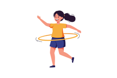 Cheerful girl enjoying hula hoop activity in a flat, colorfu Product Image 1