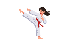 Dynamic female martial artist performing a high kick in a fl Product Image 1
