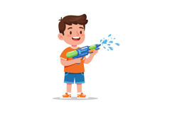 Happy child holding a colorful water gun in a fun flat vecto Product Image 1