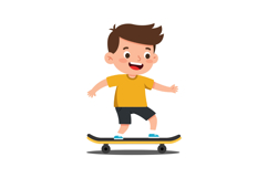 Young boy skating on skateboard in a playful, colorful desig Product Image 1