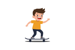Happy child riding a skateboard in a flat and colorful desig Product Image 1