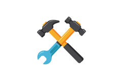 Two crossed tools featuring a hammer and a wrench in a flat Product Image 1