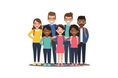 Group of diverse students in flat design style showcasing fr Product Image 1