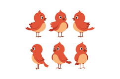 Red birds displaying different poses in flat design style ve Product Image 1