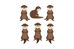 Cute playful otters in various poses showcased in a flat des Product Image 1