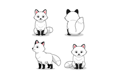 Cute white fox character shown in four angles with flat and Product Image 1