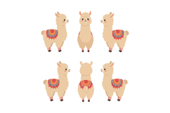 Cute llamas in various poses showcasing detailed flat design Product Image 1