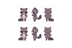 Cute raccoon character showing different poses in flat desig Product Image 1
