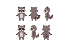 Cute raccoon character in multiple poses showcasing flat des Product Image 1