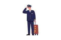 Pilot character in uniform saluting with suitcase designed i Product Image 1
